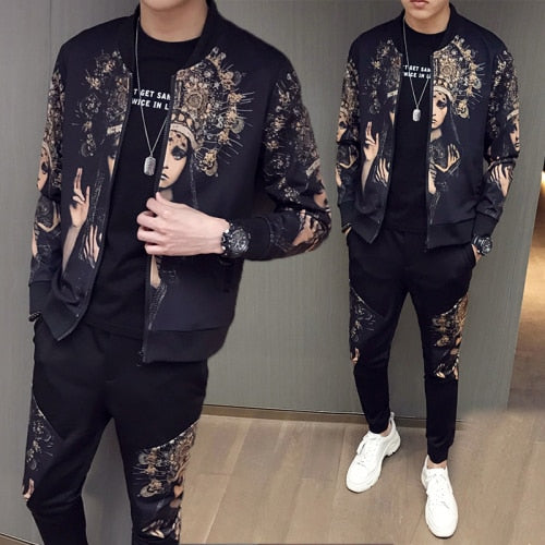 2020 New Jacket + Pants Men Tracksuit Moda Hombre Fashion Printing Men's Set Spring Men's Sports Suit 2 Piece Sets Plus Size 5XL