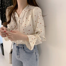 Load image into Gallery viewer, Spring Women Chiffon Shirt Korean Fashion Long Sleeve White Shirts Women Streetwear Office Blouse Elegant Lady Heart Print Tops
