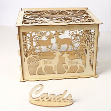 Load image into Gallery viewer, Wedding Card Boxes Wooden Box Wedding Supplies DIY Couple Deer Bird Flower Pattern Grid Business Card Wooden Box
