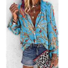 Load image into Gallery viewer, 2020 New Design Plus Size Women Blouse V-neck Long Sleeve Chains Print Loose casual Shirts Womens Tops And Blouses
