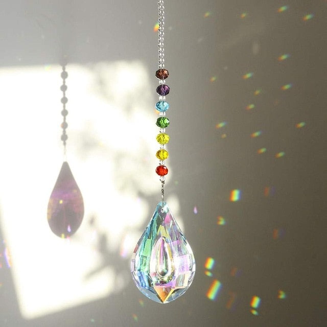 H&D Chakra Crystal Suncatcher with 76mm AB Gourd Prism Drops Rainbow Maker Craft Chain Hanging Window Ornament Home Garden Decor