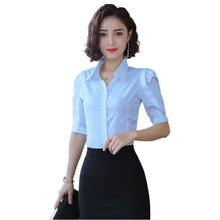 Load image into Gallery viewer, Korean Fashion Women Shirts Office Lady Cotton Blouse Blusas Mujer De Moda 2019 Women Blouses Elegant Women Shirt Plus Size 5XL
