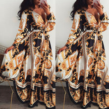 Load image into Gallery viewer, Women Boho Wrap Summer Long Dress Holiday Maxi Loose Sundress Floral Print V-neck Long Sleeve Elegante Dresses Cocktail Party
