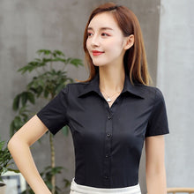 Load image into Gallery viewer, Womens Tops and Blouses Cotton Women Shirts Solid Women Blouses Short Sleeve White Plus Size XXXL/4XL Blusas Femininas Elegante
