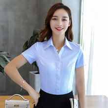 Load image into Gallery viewer, Womens Tops and Blouses Cotton Women Shirts Solid Women Blouses Short Sleeve White Plus Size XXXL/4XL Blusas Femininas Elegante
