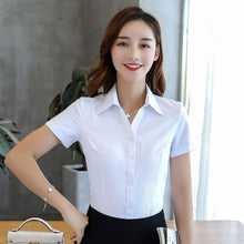 Load image into Gallery viewer, Womens Tops and Blouses Cotton Women Shirts Solid Women Blouses Short Sleeve White Plus Size XXXL/4XL Blusas Femininas Elegante
