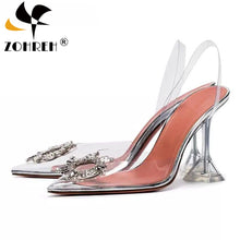 Load image into Gallery viewer, Transparent PVC Sandals Women Pointed Clear Crystal Cup High Heel Stilettos Sexy Pumps Summer Shoes Peep Toe Women Pumps Size 43
