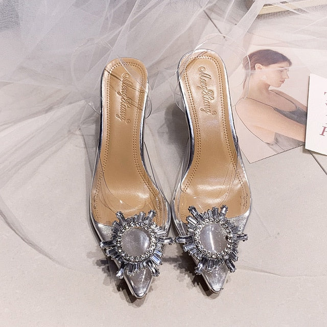 Transparent PVC Sandals Women Pointed Clear Crystal Cup High Heel Stilettos Sexy Pumps Summer Shoes Peep Toe Women Pumps Size 43