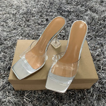 Load image into Gallery viewer, Transparent PVC Sandals Women Pointed Clear Crystal Cup High Heel Stilettos Sexy Pumps Summer Shoes Peep Toe Women Pumps Size 43
