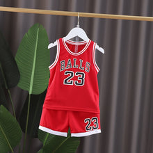 Load image into Gallery viewer, Boys Sports Basketball Clothes Suit Summer New Children&#39;s Fashion Leisure Letters Sleeveless Baby Vest + T-shirt 2pcs sets kids
