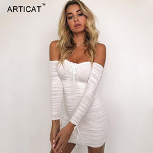 Load image into Gallery viewer, Articat Women Autumn Winter Bandage Dress Women 2020 Sexy Off Shoulder Long Sleeve Slim Elastic Bodycon Party Dresses Vestidos
