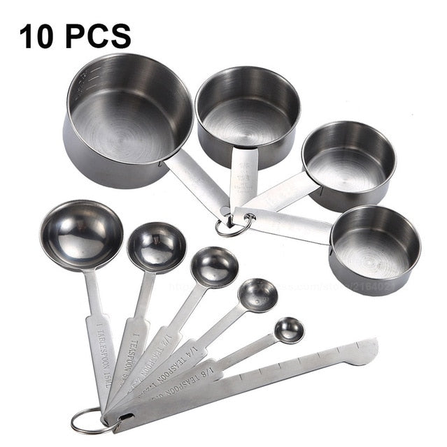 UPORS 8/10Pcs Stainless Steel Measuring Cups and Spoons Set Deluxe Premium Stackable Tablespoons Home Tools Kitchen Accessories