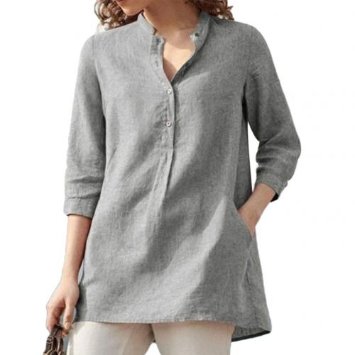 Women's blouses spring autumn tops leisure white shirts button v neck cardigan top loose long sleeve linen shirt cotton blouses