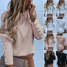 Load image into Gallery viewer, 2020 Work Wear Women Blouses Long Sleeve Back Metal Buttons Shirt Casual O Neck Printed Plus Size Tops Fall Blouse Drop Shipping
