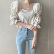 Load image into Gallery viewer, Vintage Puff Sleeve Blouse Square Neck Women Shirts Tops Sexy Slim Women Blouse
