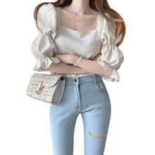 Load image into Gallery viewer, Vintage Puff Sleeve Blouse Square Neck Women Shirts Tops Sexy Slim Women Blouse
