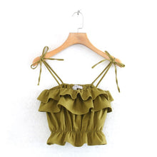 Load image into Gallery viewer, Ruffle Crop Top Women Spaghetti Strap Tie Linen Summer Tops For Women 2020 Clothes Cropped Cami Top Womens Clothing Haut Femme
