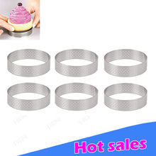 Load image into Gallery viewer, Circular Stainless Steel Porous Tart Ring Bottom Tower Pie Cake mold Baking Tools Heat-Resistant Perforated Cake Mousse Ring
