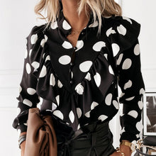 Load image into Gallery viewer, Ladies Polka Dot Print Ruffle Blouse Shirt 2020 Autumn Winter Long Sleeve V-Neck Shirts Tops Elegant Office Women Button Blusas
