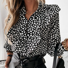 Load image into Gallery viewer, Ladies Polka Dot Print Ruffle Blouse Shirt 2020 Autumn Winter Long Sleeve V-Neck Shirts Tops Elegant Office Women Button Blusas
