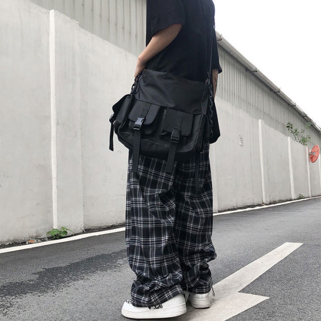 Wide Leg Pants Womens Hot Sale Summer Fall Chic High Waist All-match Teens Streetwear Ins Trendy Harajuku Plaid Womens Trouser