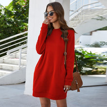 Load image into Gallery viewer, Leosoxs Autumn Winter O Neck Long Sleeve Women&#39;s Sweatshirt Dress 2020 New Fashion Solid Loose Pocket Ladies Mini Dress Vestidos
