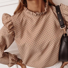 Load image into Gallery viewer, Ladies Polka Dot Print Ruffle Blouse Shirt 2020 Autumn Winter Long Sleeve V-Neck Shirts Tops Elegant Office Women Button Blusas
