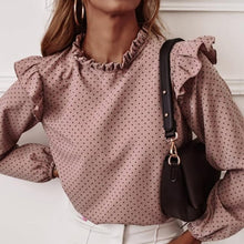 Load image into Gallery viewer, Ladies Polka Dot Print Ruffle Blouse Shirt 2020 Autumn Winter Long Sleeve V-Neck Shirts Tops Elegant Office Women Button Blusas
