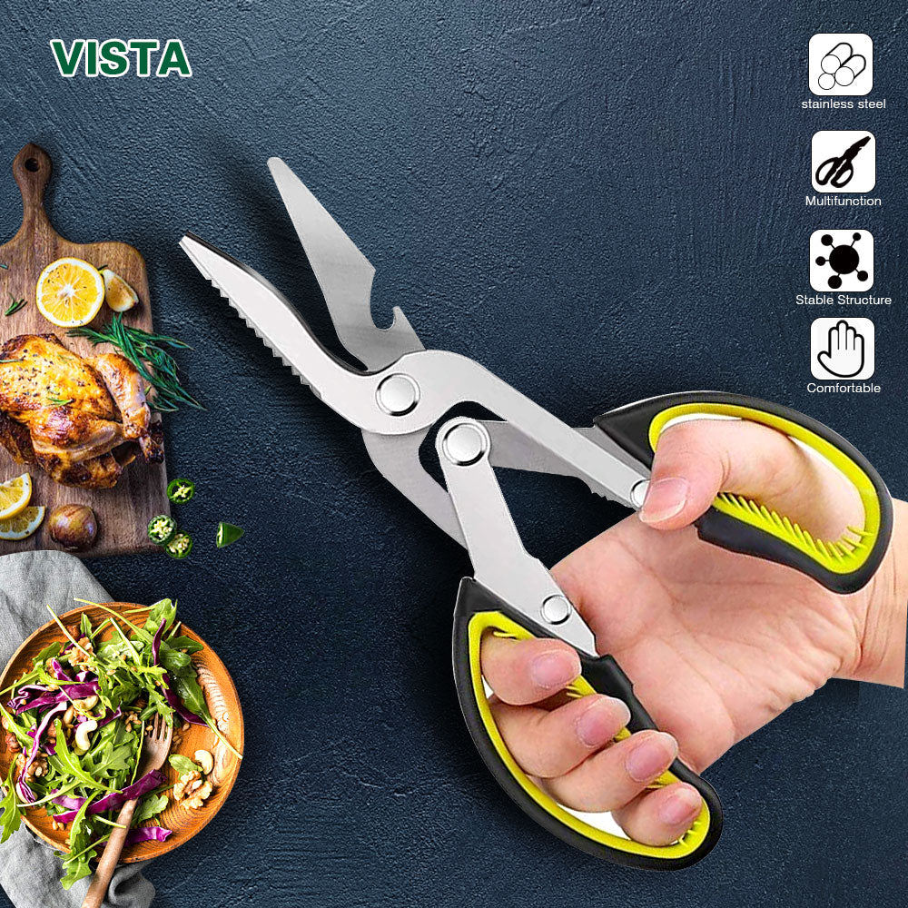 Kitchen Scissors 6 in 1 2cr13 Heavy Duty Curved Multifunctional Chicken Bone Scissors for Food Vegetable Fishing Cooking knife