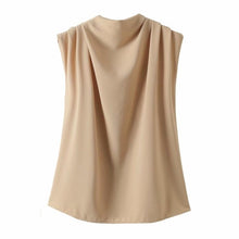 Load image into Gallery viewer, Draped Collar Womens Tops And Blouses Elegant Sleeveless Solid Office Blouse Ladies Shirt Casual Top Female Streetwear
