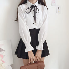 Load image into Gallery viewer, New Cute Bow College Wind Shirt Female Flare Sleeve Women Blouse Harajuku Uniform Shirt Lace Up White Blouses Woman Tops
