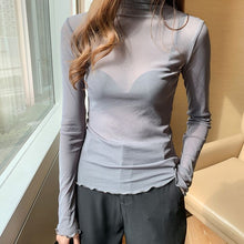 Load image into Gallery viewer, Size M-3XL Girls Mesh Blouses Shirts Tees Female Autumn Transparent Full Sleeve Turtleneck Thin Blouse Tops Undershirts Women
