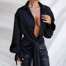 Load image into Gallery viewer, Fantoye Black Sexy V Neck Petal Sleeve Blouses Woman Fashion 2020 Elegant Bandage Irregular Loose Shirts Casual Plus Size Tops
