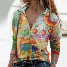 Load image into Gallery viewer, Women Vintage Geometric Print Blouse Shirt Spring Autumn Casual Long Sleeve Pullover Tops Ladies 3XL Elegant V Neck Loose Blusa
