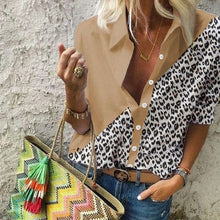 Load image into Gallery viewer, New Leopard White Spliced Shirts Women Elegant Fashion Ladies Turn down Collar Buttons Blouse Autumn Spring Female Tops
