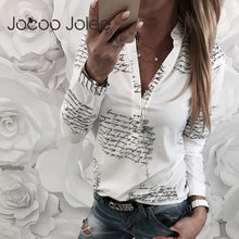 Load image into Gallery viewer, Jocoo Jolee Women Fashion V Neck Long Sleeve Sexy Beach Blouse Shirts Casual Letters Printed Tops Slim Fit Shirts Plus Size
