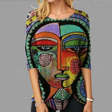 Load image into Gallery viewer, 5XL Retro Printed Side Button Irregular Shirt 2021 Spring Elegant O Neck Patchwork Top Autumn Long Sleeve Women Blouses Pullover
