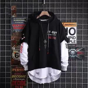 Fashion Japanese Letter Print Tops Funny Fleece Harajuku Hoodies Cool Japan Style Hip Hop Casual Sweatshirts Streetwear Males