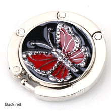 Load image into Gallery viewer, Round Metal Hanger Hook Holder Unique Folding Portable Butterfly Pattern Fashion Table Hook 1Pcs Crystal Alloy Purse Handbag Bag
