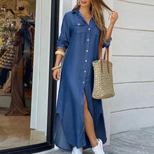 Load image into Gallery viewer, Autumn Long Dress Long Sleeve Shirt Dress Women Denim Long Dresses Pocket Button Shirt Print Dress Casual Loose Dresses 2020
