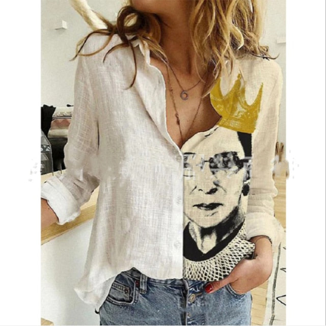 Fashion Green Stitching Wine Glass Print Shirt Autumn Women's Lapel Long Sleeve Office Blouse Elegant Ladies Plus Size Tops 3XL