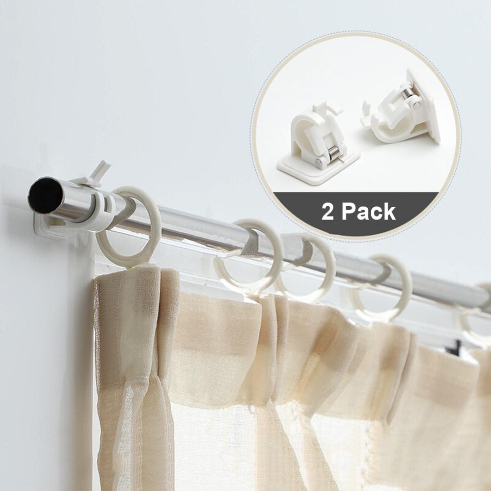 2Pcs Self Adhesive Curtain Hanging Rod Brackets Organized Pole Holders Bathroom Room Towel Bar Hook Support Rail Clamps Fixed C