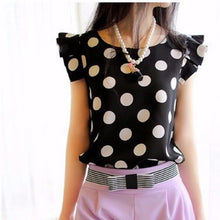 Load image into Gallery viewer, CHSDCSI Summer Shirts Black White Tops Polka Dot Women Chiffon Blouse Ruffled Short-sleeve Shirt Female Plus Size Blouse
