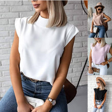 Load image into Gallery viewer, Women Blouse New 2021 Casual Solid Korean Shirt Elegant Slim Stand Collar Short Sleeve Women&#39;s Tops Blusa Mujer Female Blusas
