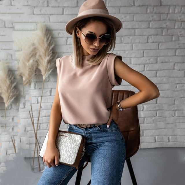 Women Blouse New 2021 Casual Solid Korean Shirt Elegant Slim Stand Collar Short Sleeve Women's Tops Blusa Mujer Female Blusas