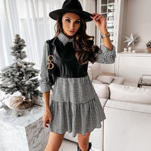 Load image into Gallery viewer, Casual Long Sleeve Mini Shirt Dress For Women White 2021 Spring PU Leather Patchwork Plaid Woman Dresses Clothing Femme Robe
