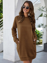 Load image into Gallery viewer, Leosoxs Autumn Winter O Neck Long Sleeve Women&#39;s Sweatshirt Dress 2020 New Fashion Solid Loose Pocket Ladies Mini Dress Vestidos
