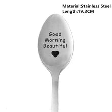 Load image into Gallery viewer, 2021 Valentines Day Gift Anniversary Gift for Boyfriend Stainless Steel Spoon Good Morning Handsome Beautiful Girlfriend Present
