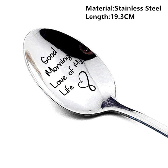 2021 Valentines Day Gift Anniversary Gift for Boyfriend Stainless Steel Spoon Good Morning Handsome Beautiful Girlfriend Present