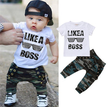 Load image into Gallery viewer, Newborn Baby Boys Clothes Toddler Kids Short Sleeve Letter T-shirt Camo Pants 2Pcs Outfits Set Baby&#39;s Clothing
